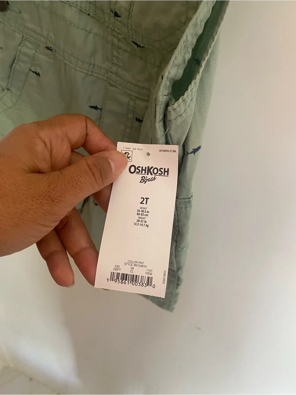 OshKosh B'gosh Mint Green Shark Print Shortalls